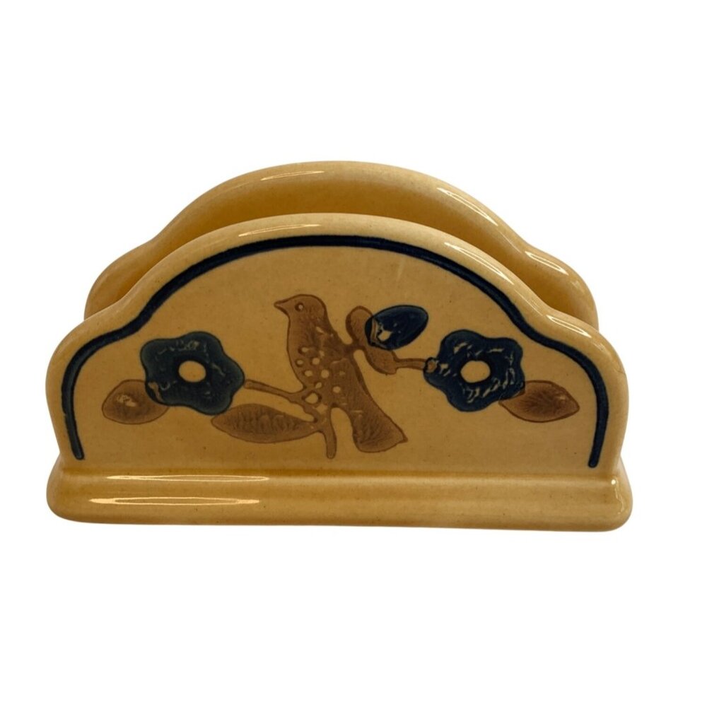 Vintage Pfaltzgraff Folk Art Bird Ceramic Napkin Holder 80s Village USA